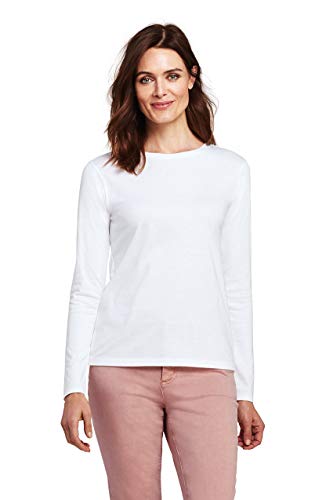 Lands' End Women's Relaxed Supima Cotton Long Sleeve Crewneck T-Shirt L White