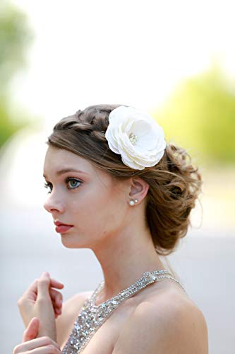 Ivory Bridal Pearl Crystal Hair Piece Flower Accessory Clip