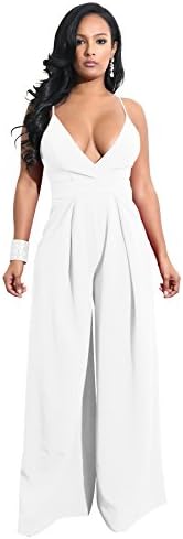HPLY Women New Ccasual Sexy Sleeveless V-Neck Halter Romper Jumpsuit White/L