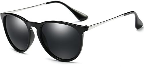 Vintage Polarized Sunglasses For Women Men Designer Sunglasses Erika Retro Style UV400 Protection (Black, Black)