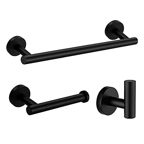 Nolimas 3Pieces Set Matte Black Bathroom Hardware Set SUS304 Stainless Steel Round Wall Mounted