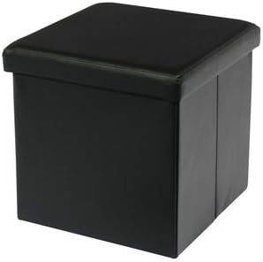 SULIT Classic Faux Leather Folding Storage Ottoman, Foldable Seat (BLACK)