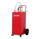 Arksen 30 Gallon Portable Gas Caddy Fuel Storage Tank Large Gasoline Diesel Can Hand Siphon Pump Rolling Flat-Free Solid Rubber Wheels Boat ATV Car Motorcycle