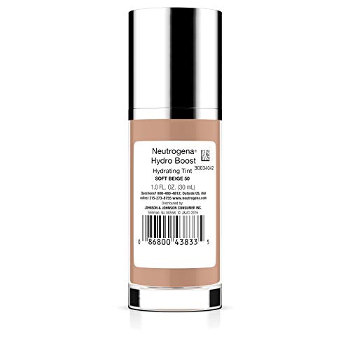 NEUTROGENA HYDRO BOOST HYDRATING TINT WITH HYALURONIC ACID, LIGHTWEIGHT WATER GEL FORMULA, MOISTURIZING, OIL-FREE & NON-COMEDOGENIC LIQUID FOUNDATION MAKEUP, 50 SOFT BEIGE, 1.0 FL. OZ