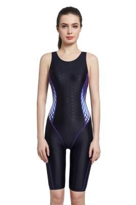 Srnfean Women`s Professional Athletic One Piece Swimsuit Durable Training Swimwear with Trunks to Knee