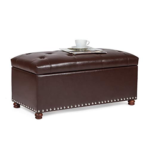 Joveco Storage Ottoman Bench 35" FauxLeather Rectangular Tufted