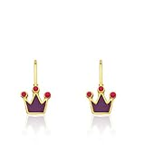 Little Miss Twin Stars Rocking Royalty 14k Gold-Plated Purple Crown Leverback Earring With Hot Pink Dots