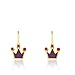 Little Miss Twin Stars Rocking Royalty 14k Gold-Plated Purple Crown Leverback Earring With Hot Pink Dots