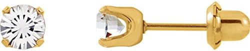 5mm. Crystal Round Faceted 24K Gold-plated Stainless Steel Piercing Earrings