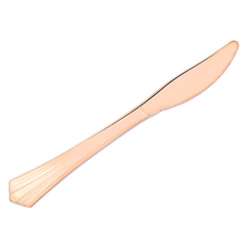TBwisher Gold Plastic Disposable Flatware Silverware Set Disposable Tableware Cutlery - 40 Paper Napkin 40 Forks 40 Spoons and 40 Knives Combo 160 Party Supplies (Rose gold) - Thumbnail 3