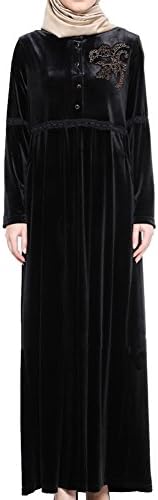 Xinvision Muslim Women Velvet High Waist with Pocket Robe Abaya Dress Kaftan
