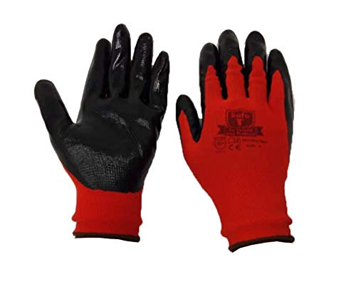 SAFE-T NITRALITE RED & BLACK Work Gloves for builders, Gardeners, DIY (24, 9 (LARGE))