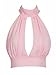 PERSUN Women's Pink Plunge High Neck Lace Backless Bikini Crop Top