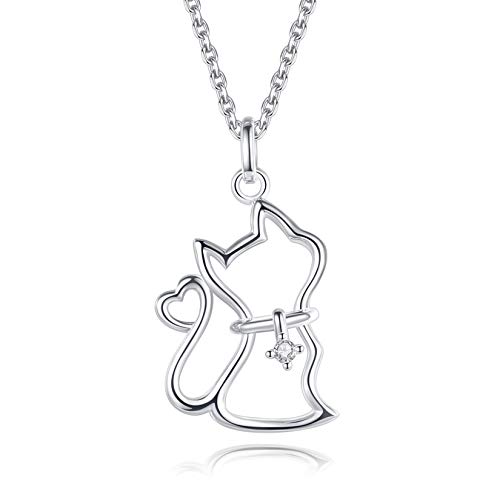 VKI LYNN - Collana con ciondolo a forma di gatto, in argento Sterling placcato oro 18 K, Zirconia cubica Argento sterling 925 con placcatura in oro bianco 18 carati Zirconi cubici, zirconia cubica