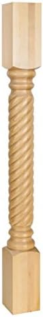 4 Pack Traditional Wood Island Post Leg with Rope Pattern 3-1/2" Wide x 3-1/2" Deep x 35-1/4" Tall, White Birch