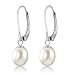 KEZEF 925 Sterling Silver Leverback Freshwater Cultured Pearl Drop Earrings - With 7mm-8mm Handpicked Genuine AAA Quality White Dangle Pearl Earrings for Women Girls - Available in Black, Pink & White
