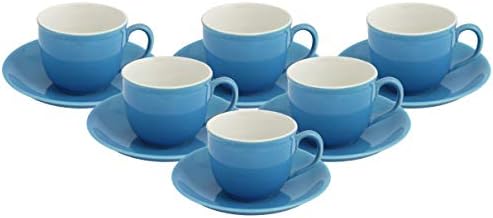 Tibros Ceramic Cup & Saucer for Tea & Coffee 150ml, Set of 6, (Blue)