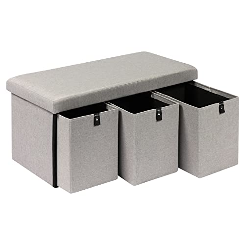 PINPLUS Storage Ottoman with Drawers, Folding Storage Ottoman Bench
