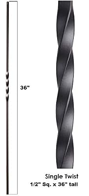 36" x 1/2" Single Twist Iron Balusters Iron Spindles Metal Stair Parts Hollow. Satin Black (Pack of 20PCS)