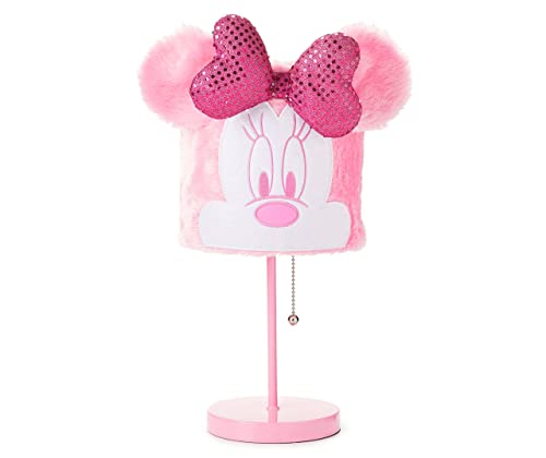 Idea Nuova Disney Minnie Mouse Table Lamp,Plush Pink Base with Decorative Shade, Kids Bedroom or Nursery Lighting, Cute Character Lamp for Girls