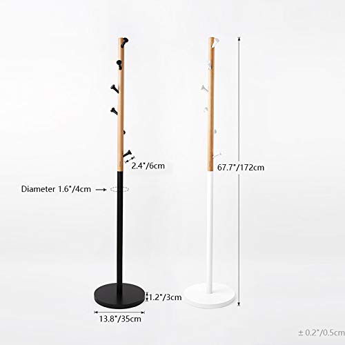 Struggle 6 Hooks Solid Wooden Coat Rack Coat Tree Hat Hanger with Round Base,Black