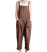 Zilcremo Women Plus Size Cotton Linen Overalls Casual Jumpsuits Rompers with Pockets