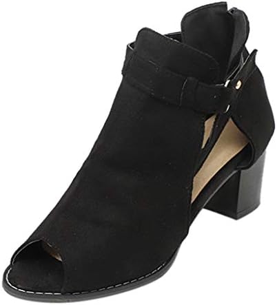 Womens Peep Toe Ankle Strap Sandals,NDGDA Chunky Block Heels Sandals Suede Buckle Mid Heeled Booties