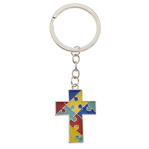 Autism Awareness Keychain Cross Heart Jigsaw Puzzle Piece Asperger Keyring Gift - Thumbnail 2