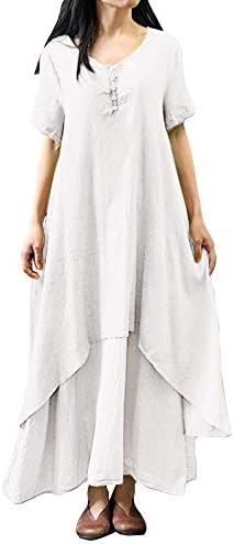 KIMODO® Women's Dress Plus Size O-Neck Short Sleeve Dress Button Soild Splice Hem Daily Casual Loose Long Dress