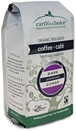 Earth's Choice PREMIUM ORGANIC &amp; FAIR TRADE Coffee DARK GROUNDS 400g / 14.z Oz. Deep, FULL BODIED flavor, TOASTED HAZLENUT notes in finish. Unique BIODEGRADABLE BAG