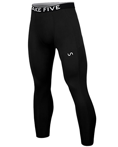 Take Five Men's Side Pockets Cool Dry Tights UV Protection Compression Baselayer Cycling Yoga Leggings (Z801, XL)