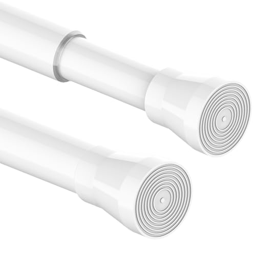 1 Shower Rod No Drilling Stainless Steel Curtain Rod No Holes Adjustable Telescopic Rod for Closet Bathroom Balcony Shower Curtain (85-160cm White)