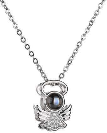 2019 New Arrival Rose Gold&Silver 100 languages I love you Projection Pendant Necklace Romantic Love Memory Wedding Necklace (40cm, Silver Angle)