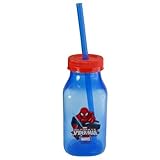 Marvel Spiderman Kids Milk Bottle with Lid and Straw, 10 Oz