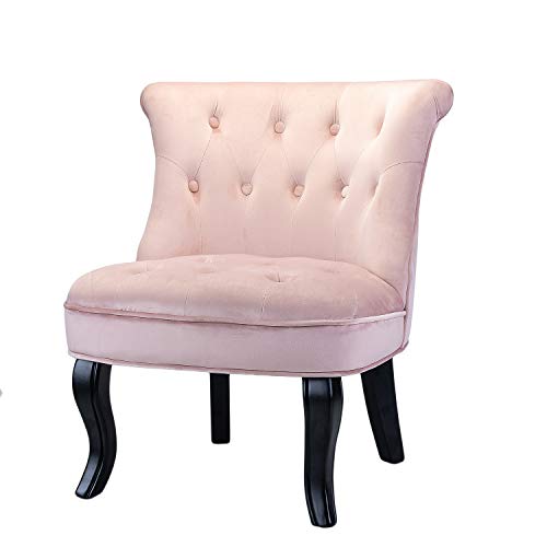 Pink Upholstered Chair/Jane Tufted Velvet Armless Accent Chair with Black Birch Wood Legs
