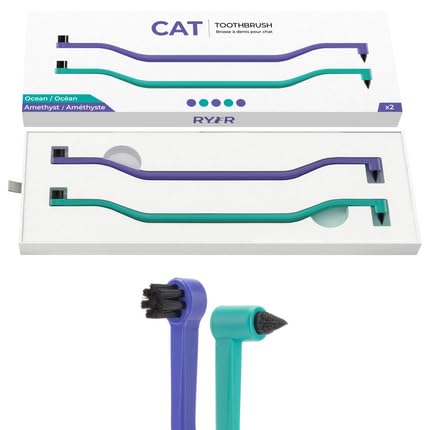 RYERCAT Set of 2 Dual Sided Cat Toothbrush - Kitten Toothbrush with Micro Head to fit into Cat/Kittens Mouth - Cat Dental Care Supplies - Pet Toothbrush for Cats(Amethyst Purple & Ocean Blue)
