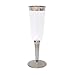 Hard Plastic Champagne Flutes With Silver Rim And Base. 6 Ounce Capacity, Set of 16 Disposable Glass Drinkware.