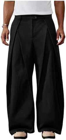 SHENHE Men's Wide Leg Pleated Zipper Fly Baggy Casual Business