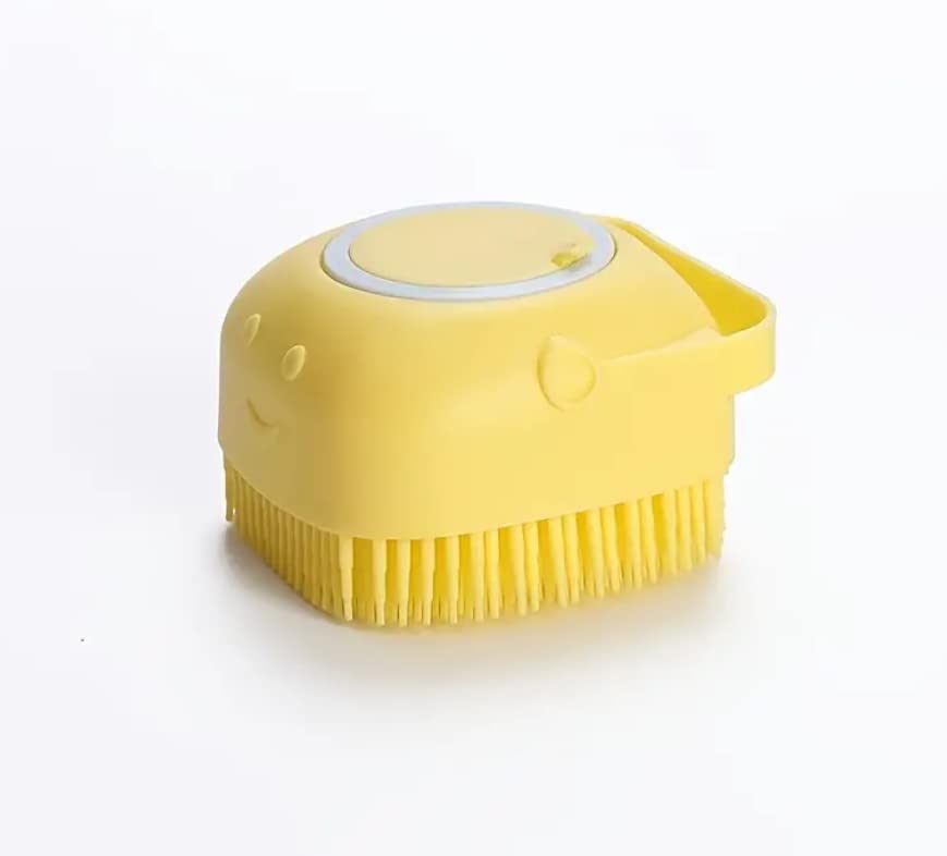 Washing Brush for Dog Cat Pet, Shampoo Dispenser Scrubber with Soft Bristles Dog Bath Grooming for Short and Long Hair Suitable for Deshedding (Yellow)