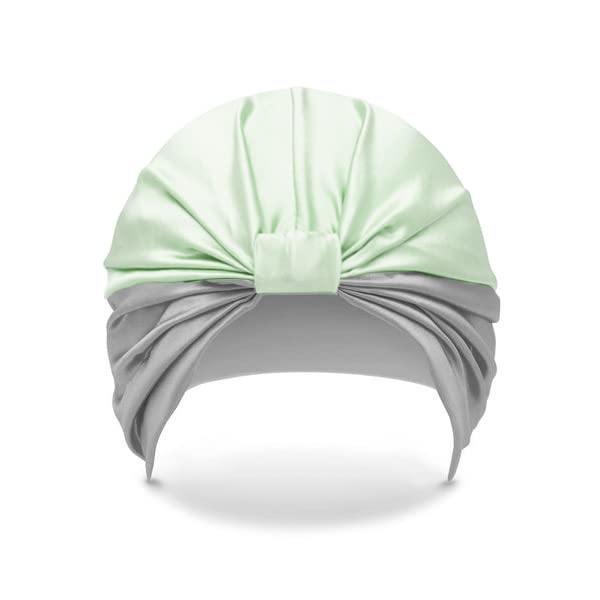 townssilk 100% Mulberry Silk Women's Night Cap, 16 Momme Sleep Cap, Silk Shower Cap, Good for Hair, Protects Hair, Silk Night Hat, Popular, Ice Blue, Peacock Blue, 1-layer light green grey