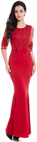 Queen Diana Women's Embroidered Pearl Long Maxi Evening Dress Half Sleeve Mermaid Party Ball Prom Gown,DW011