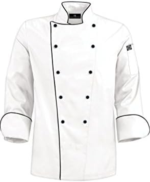 Aurum Creations Royal Series White Chef Coat Black Piping Contrast(40(Large))
