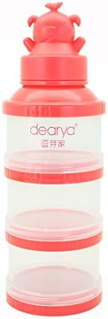 Dearya Formula Dispenser, Twist-Lock Stackable BPA Free On-the-Go 3 Compartments Bear Funnel Baby Milk Powder Dispenser &amp; Snack Container - 300ml 0M+ - 3 Feeds/1 Pack (Red)