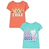 The Children's Place Baby Toddler Girls Short Sleeve Graphic T-Shirt 2-Pack, Lil' Boss/I Rule, 4T