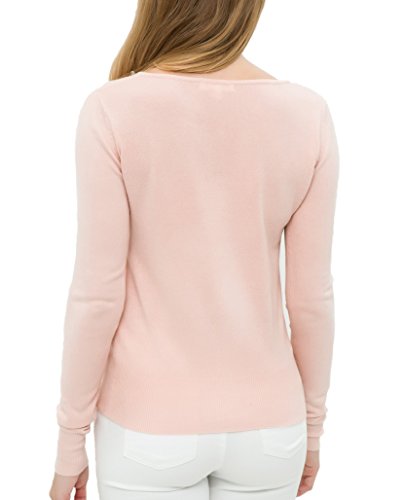 Breeze Womens Sweater- Casual Round Neck Button Front Long Sleeve Soft Knit Cardigan for Women - Pink Rose, Small - Thumbnail 3