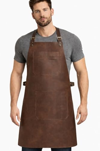 HEAVEN HUSH Genuine Leather Apron for Men, Adjustable Straps