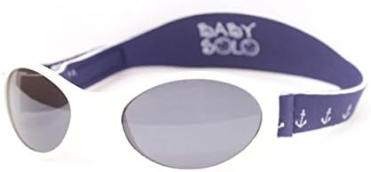 Baby Solo | Baby Sunglasses &amp; Toddler Sunglasses | Soft, Comfortable &amp; Adjustable | Promotes Eye Health | Safe &amp; BPA FREE | (0-5 years old, Sail Away Blue and White Anchor Frame w/ Solid Black Lens)