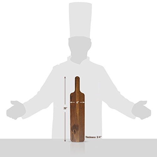 Walnut Wood Cutting Board with Handle by Virginia Boys Kitchens - 4x20 American Hardwood Chopping and Serving Rustic Paddle for Baguette Bread Cheese and Charcuterie