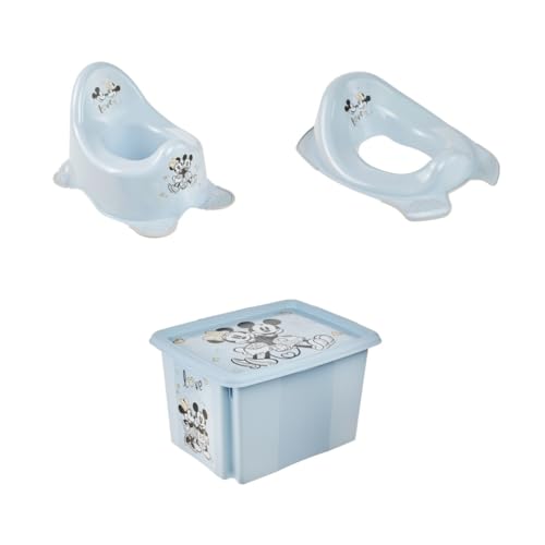 keeeper Mickey Set Adam Baby Pot + Toilet Seat EWA + Storage Box Karolina 30 L, Baby Pot from 18 Months to 3 Years, Toilet Seat from Approx. 24 Months to 4 Years, Cloudy Blue