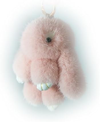 Yooci Handmade Mink Fur Rabbit Keychain Charm Car Key Bag Deco Accessory (Pink)
